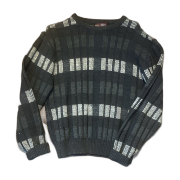 Other - Vintage Eagle Point Men's Black Gray Striped Knit Crew Neck Sweater large#4